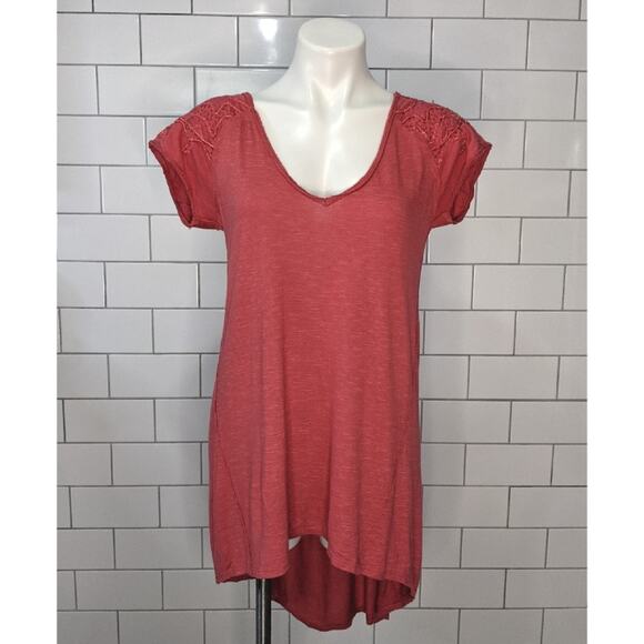 Free People Low Back Rust Embroidered High Low Tee Sz xs - Picture 1 of 7